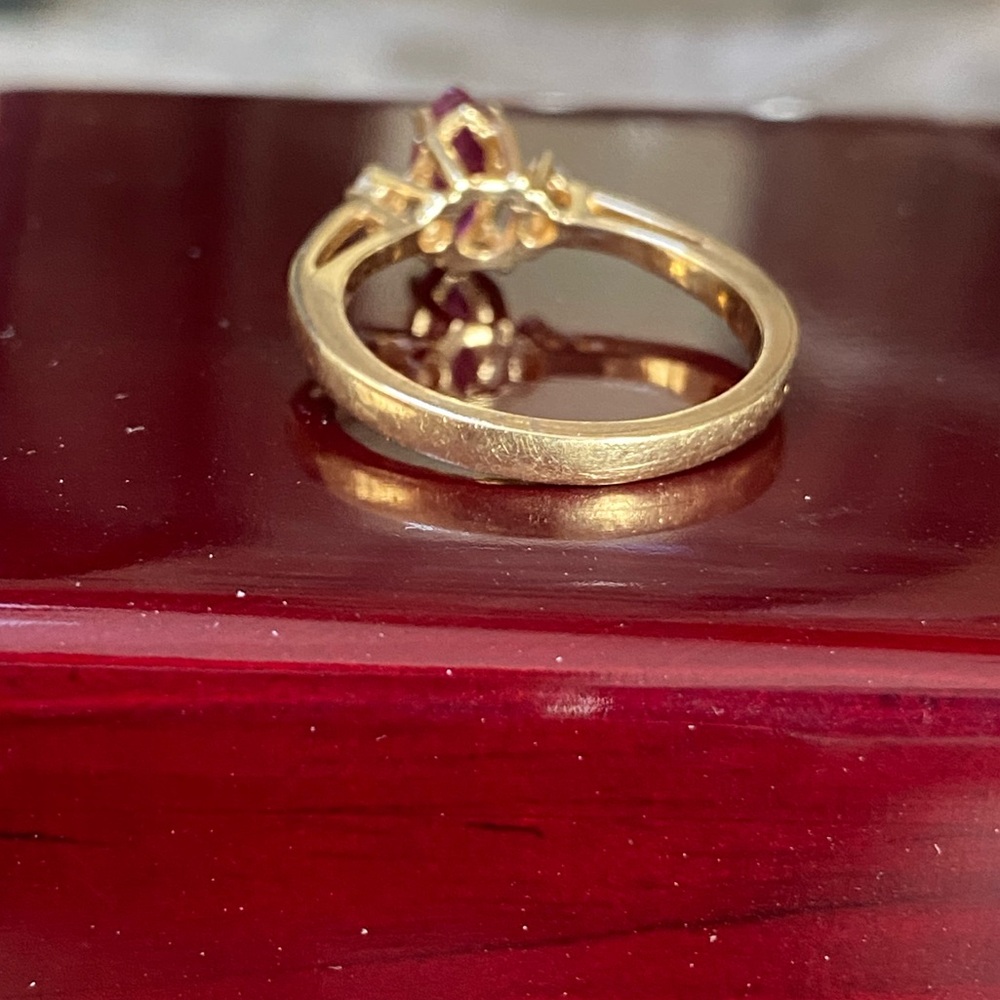Solid 14kt Gold Diamond Ruby Ring Marquis Ruby - image 4